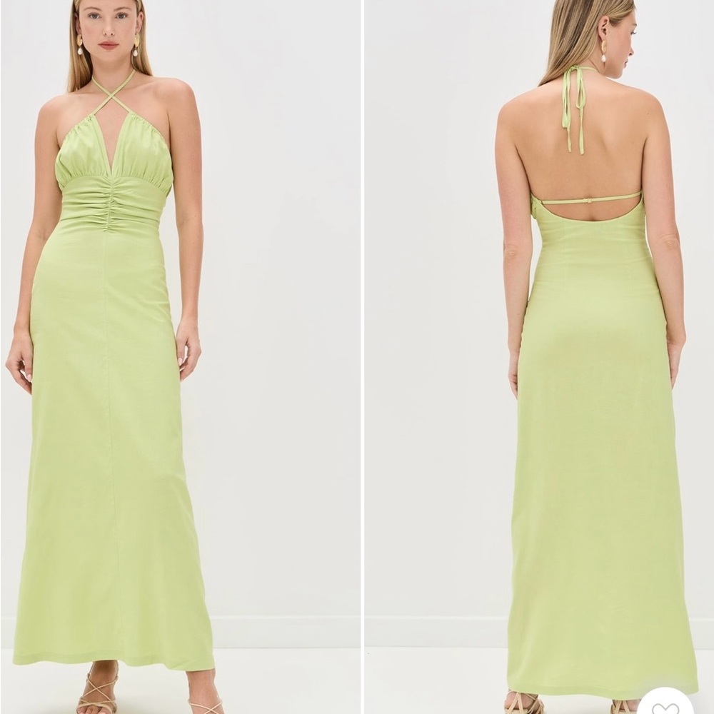 Riot Swim Lime Halter Ruched Maxi Dress